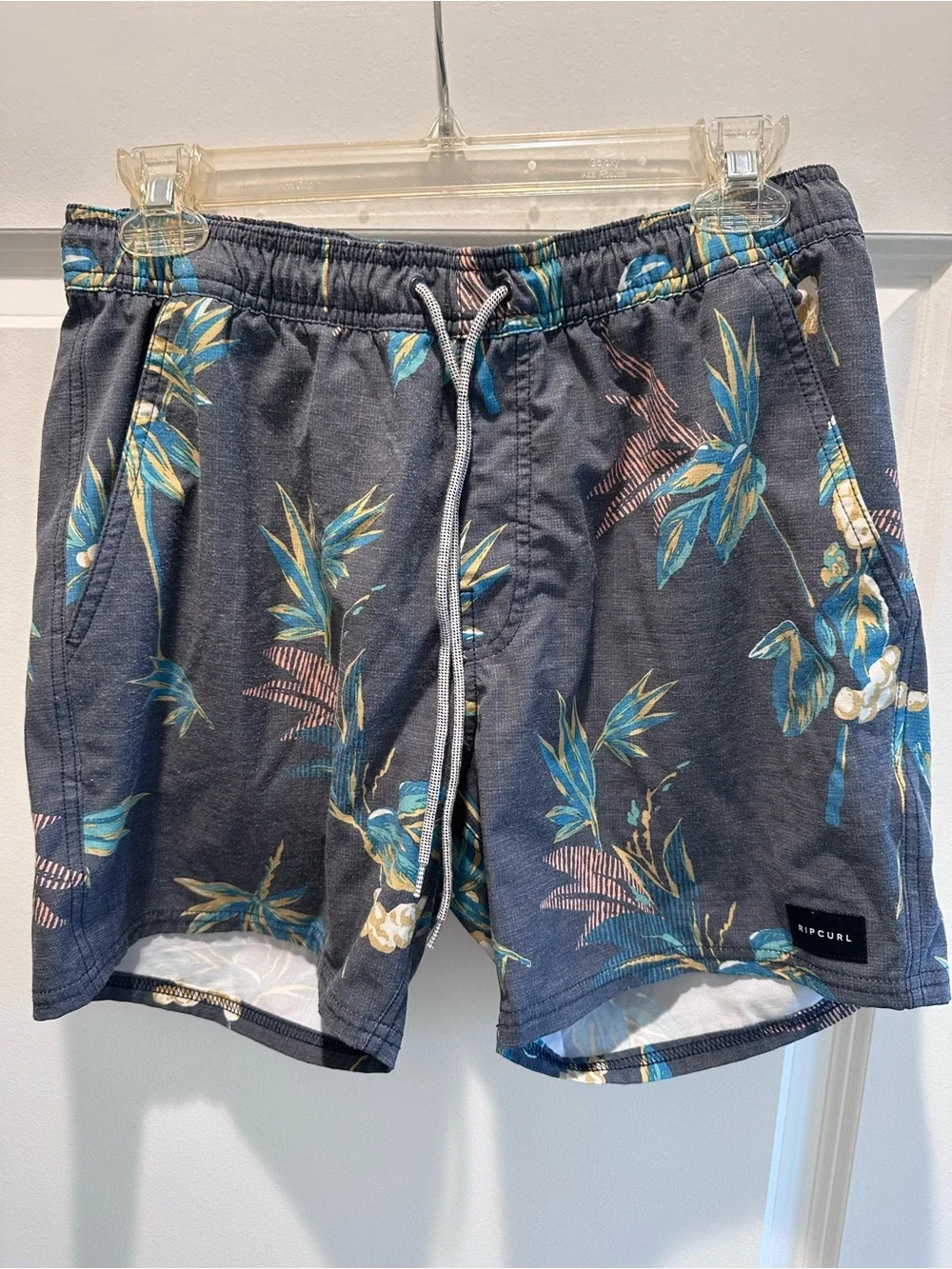 Rip Curl Charcoal Floral Swim Trunks with Blue & Green Print